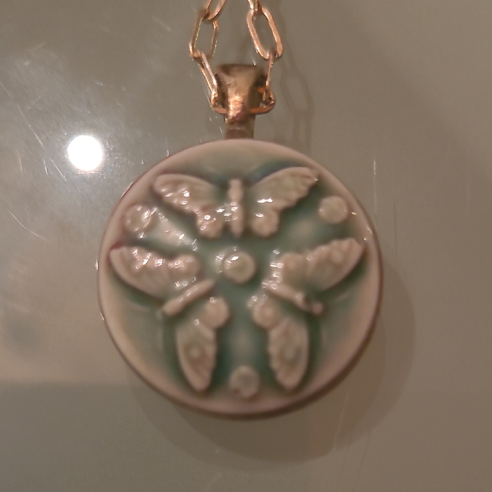 Artisan Seafoam Butterfly Relief Pendant Necklace